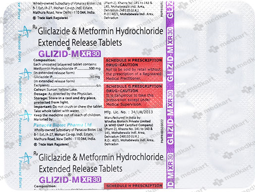 GLIZID M XR 30MG TABLET 10'S