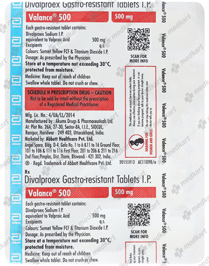 VALANCE 500MG TABLET 15'S