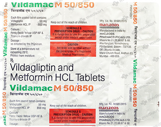 VILDAMAC M 50/850MG TABLET 15'S