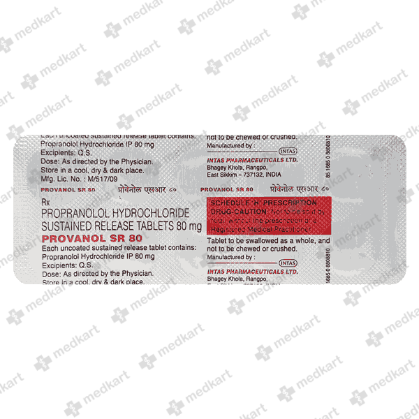 PROVANOL SR 80MG TABLET 10'S