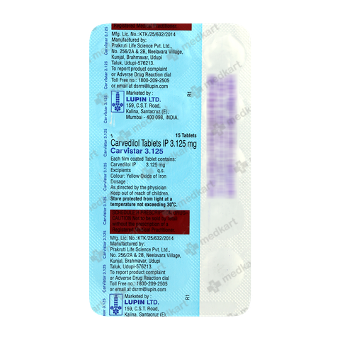 CARVISTAR 3.125MG TABLET 15'S